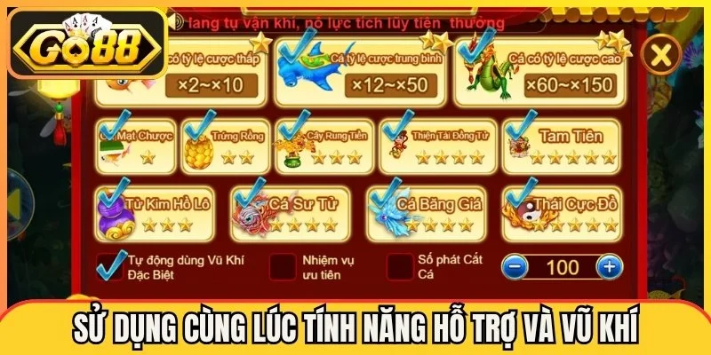 Sử dụng cùng lúc tính năng hỗ trợ và vũ khí